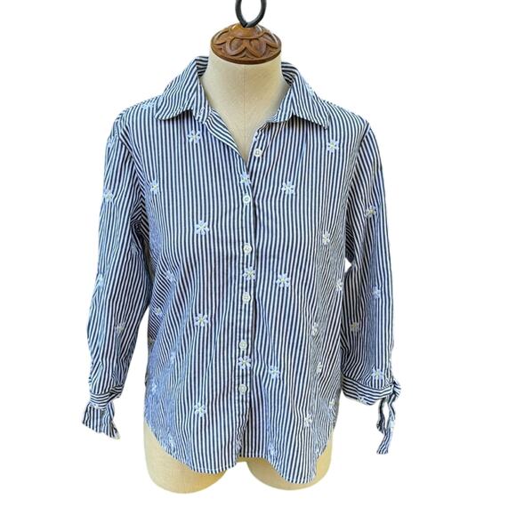 Marc New York Andrew Marc 3/4 Sleeve Button-Down Striped Daisy’s Women’s Small - Picture 1 of 9